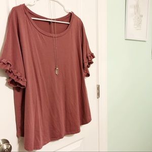 adorable, burgundy ruffle-sleeved top